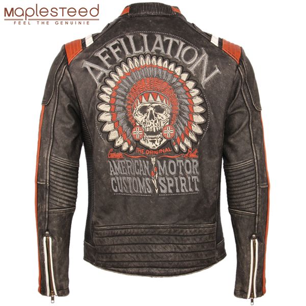 

vintage embroidery skulls motorcycle leather jacket 100% real cowhide moto jacket biker leather coat winter motor clothing lj201029, Black