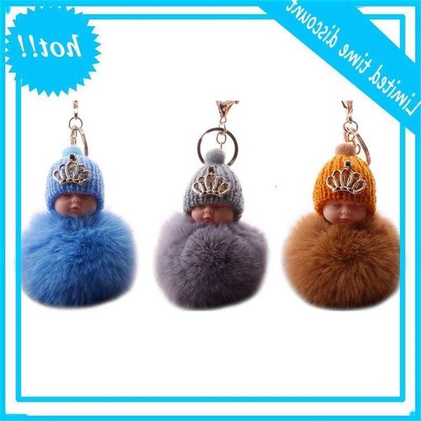 

creative sleeping baby keychain crown pop imitation beaver rabbit bal bag hanger button decor, Black
