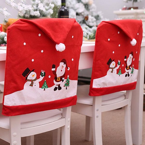 

christmas chair back cover xmas hat santa claus party dinner banquet favors js23