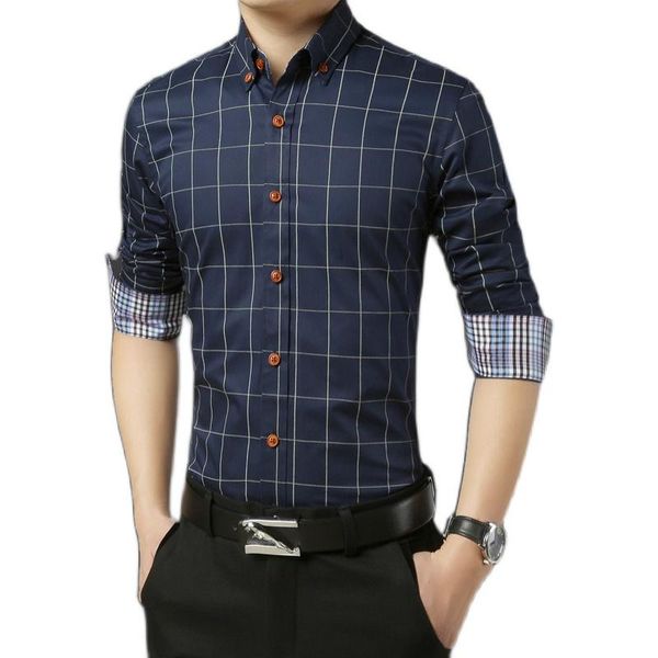 

men's fashion long sleeve premium gingham shirt simple design casual button-down plaid checkered cotton shirts, White;black