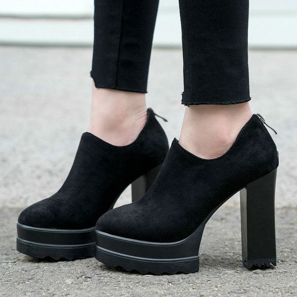 

was 2020 woman pumps zip-plaza sandals high heels spring plutonium western style platform feminine footwear 34-42, Black