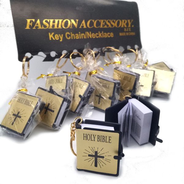 

fashion english christian mini keychains keyrings jesus cross religious decoration simulation holy bible for gift, Silver