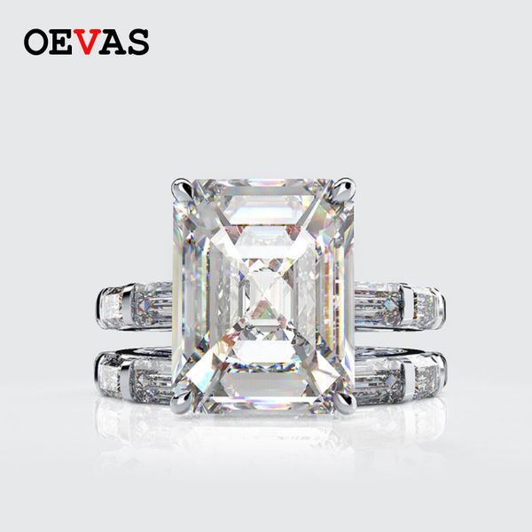 

oevas 100% 925 sterling silver created moissanite princess rings set sparkling high carbon diamond wedding party fine jewelry y1124, Golden;silver