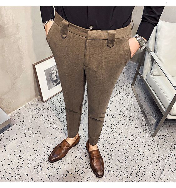 

2021 new men's dress autumn thin pure wool small pants youth clothes fuhn, Black