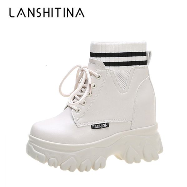 

winter pluche single shoes women high platform chunky sneakers 9 cm wiggen retrieve leather motorboots warm bont combat boat, Black