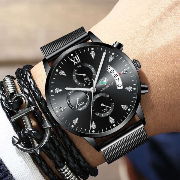 

mechanical waterproof luminous quartz multifunctional non men's watch sports business three eye timepiece men's watch 9ups, Slivery;brown