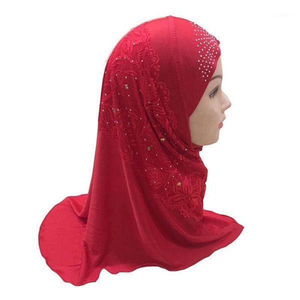 

12pcs one dozen muslim girls hijab kids hijab islamic fashion scarf shawls with beautiful lace diamond wholesale1, Red