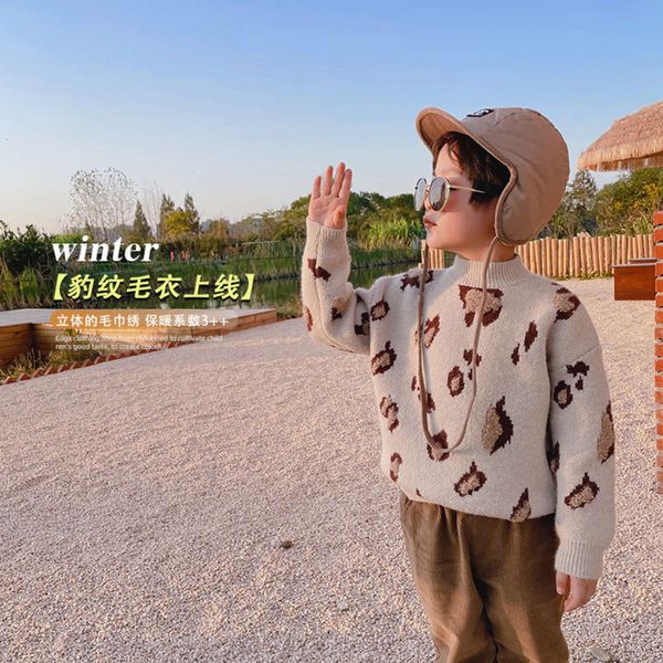 

korean pullover new boys' children's leopard chaobao winter thick towel embroidered sweater, Blue