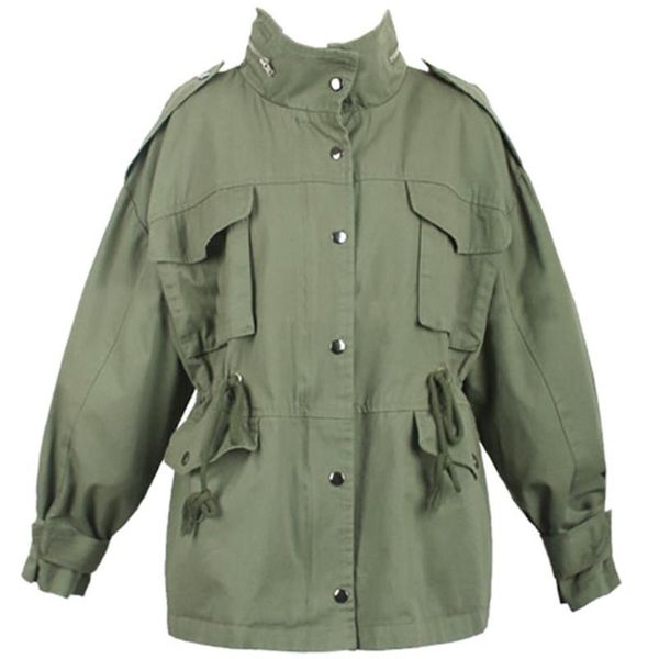 

army green windbreaker women 2020 spring autumn new large size women fashion safari style stand collar trench coat, Tan;black