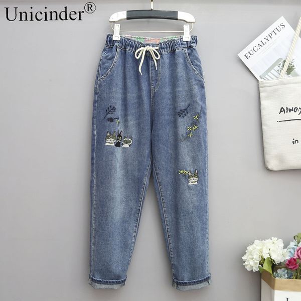 

унициндадер 2021jeans плюс размер женские свободные гарема брюки редьки брюки полной длины эластичная талия 5xl плюс размер для женщин # 826, Blue