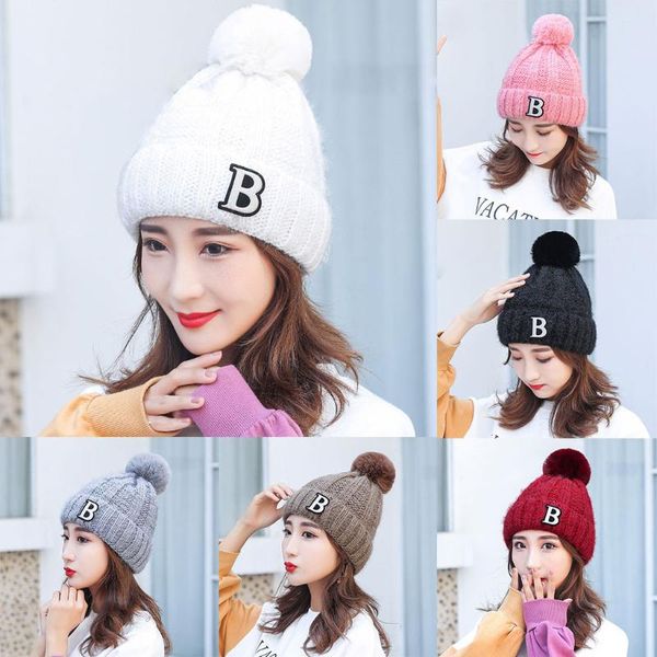 

25# winter skullies beanies knitted hat women brand winter women ball ski wool fur hat pompoms hats knitted scarf, Blue;gray