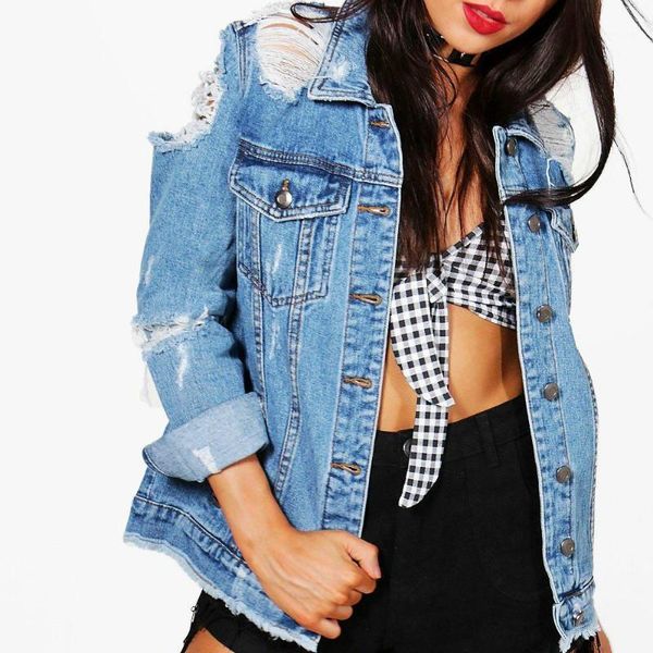 

2020 fashion women denim jacket plus size windbreaker ripped streetwear boyfriend jean bomber jacket coats a0601, Black;brown