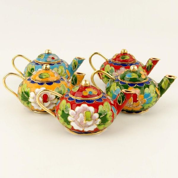 

wholesale 6pcs beijing cloisonne teapot crafts silk enamel decoration
