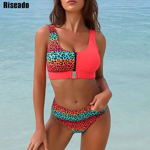 

riseado bikini set leopard swimwear women 2020 patchwork swimsuits push up biquini printed bikinis mujer beach wear lj200825, White;black