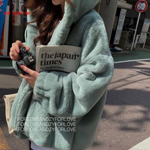 

2020 fashion faux fur coat white winter women casual warm hooded slim long sleeve soft fur jacket women casaco feminino new, Black