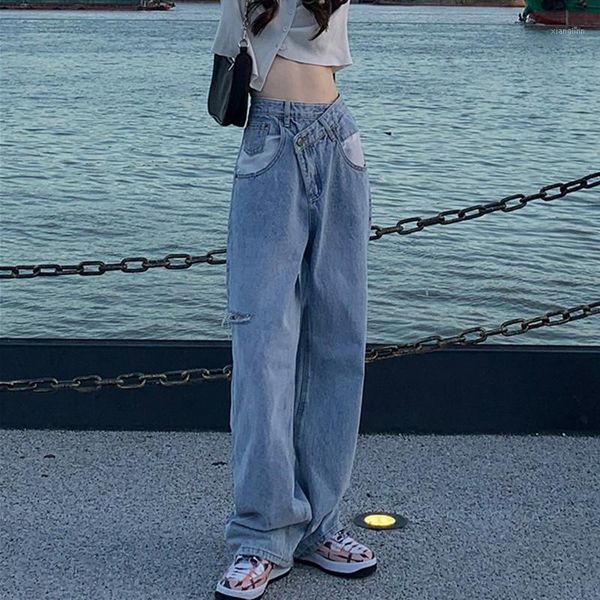 

woman jeans high waist clothes ripped wide leg denim clothing streetwear vintage quality 2020 fashion harajuku straight pants1, Blue