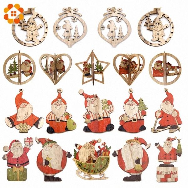 

k8jqmulti claus styles pendants santa 3pcs wooden printed wood craft hanging ornaments christmas gifts kids toys a1xf#