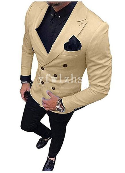 Popular Double-Breasted Groomsmen Peak Peak Lapel Noivo TuxeDos Homens Suits Casamento / Prom Best Man Blazer (Jacket + Pantst + Gravata) Y239