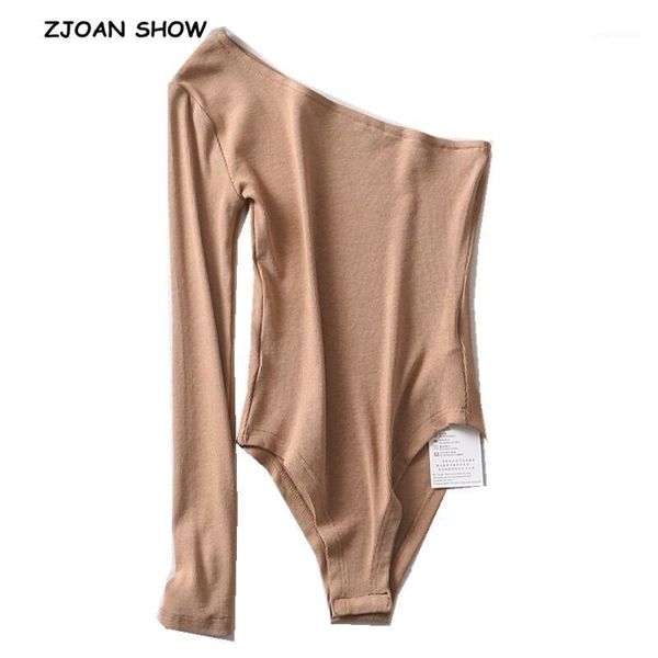 

2020 single shoulder long sleeve bodysuit new woman white shoulderless tight short jumpsuit slim fit rompers playsuit black1, Black;white