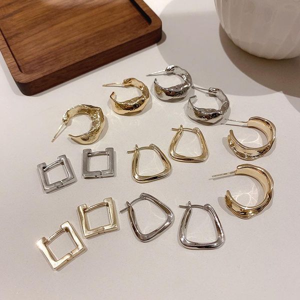 

fashion trend simple earrings japan and korea design jewelry geometric small earrings for women 2021, Golden;silver