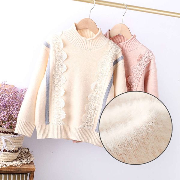 

lace wtern sle edge composite mink cashmere girls 2020 winter wear medium and large children's thickened sweater 120-160, Blue