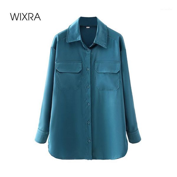 

wixra women blouse turn-down collar double pockets long sleeve stylish high street shirts ladies blusas1, White