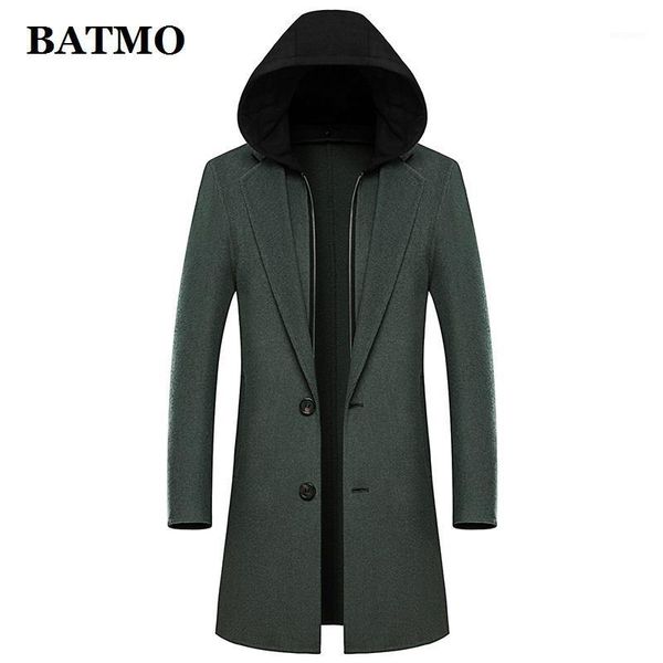 

batmo 80% wool hooded trench coat men,men's winter wool long jackets,size m,l,,xxl,xxxl lb011, Black