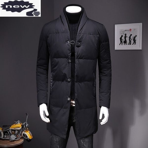 

stand collar winter warm mens medium length light down long sleeve single breasted casual outerwear coats plus size 5xl q1209, Black