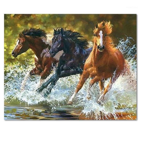 

acrylic pigment white horse canvas blooming flower animals horse cat wolf diy digital canvas oil painting by numbers picture1