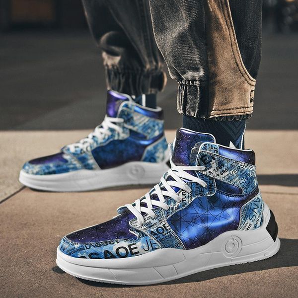 

2020 winter trendy letter print casual men sneakers blue mens designer shoes streetwear men high sneakers hommes chaussures