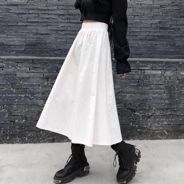 

skirts fashion women vintage autumn winter mid-calf high waist ins a-line tent pleated skirt clothes streewear white black