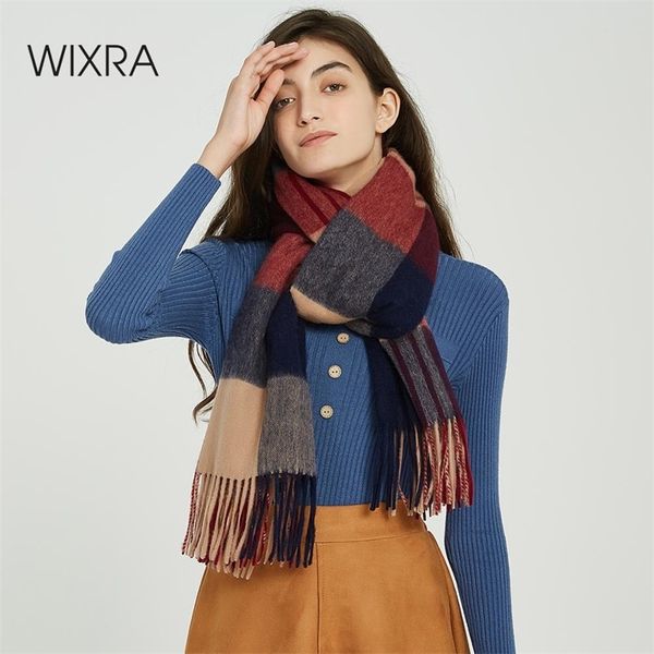 

wixra classic plaid lamb wool scarf shawl warm foulard cashmere casual autumn winter y201024, Blue;gray