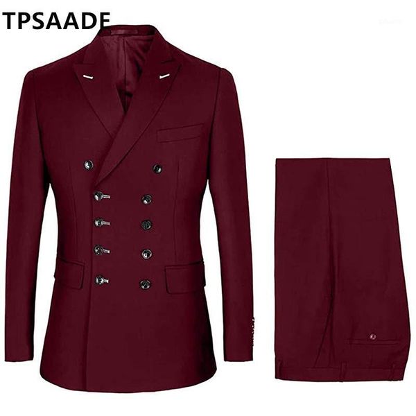 

latest design burgundy double breasted men's suit custom groom wedding party dress 2 piece jacket pants men's blazer custom made1, White;black