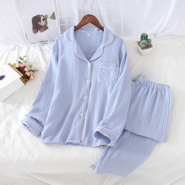 

2020 cotton couple homewear women men pajamas set laple collar long sleeve button 2 piece solid comfortable sleepwear1, Black;red