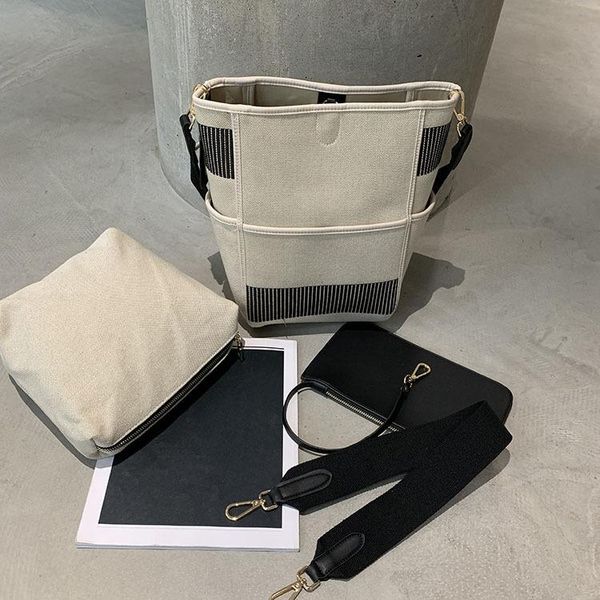 

net red fashionable fine sail cloth bag simple ins bucket bag female 2021 new style versatile mother and son shoulder three