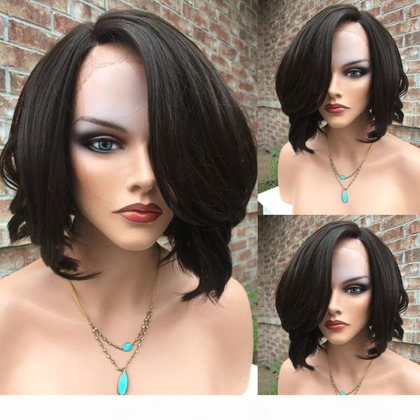 

short silk straight bob virgin human hair wig brazilian virgin wigs right side part 1"x3" bob style wig for black women
