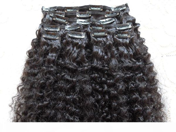 

brazilian human virgin hair extensions 9 pieces with 18 clips clip in hair kinky curly hair style dark brown natural black color