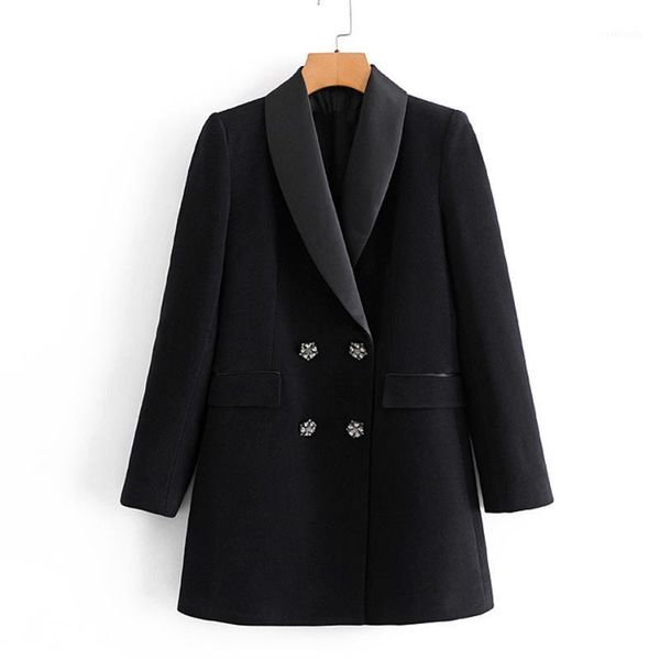 

2021 spring autumn women suit office wear black blazer double breasted vintage long sleeve female outerwear chic 1, White;black