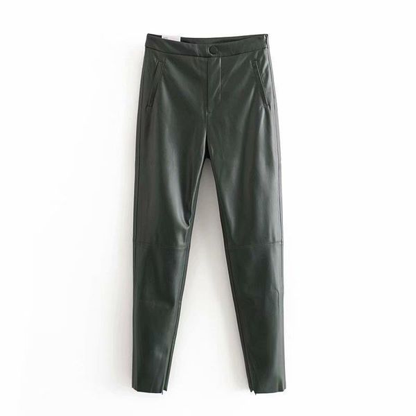 

2020 autumn and winter fashion pu leather ladies pencil pants plus velvet warmth tights women's solid color casual jeans, Black;white