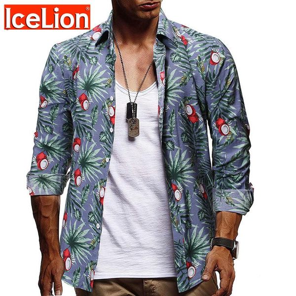 

men's casual shirts icelion autumn men turn-down slim fit long sleeve printing collar male fashion camisas para hombre, White;black