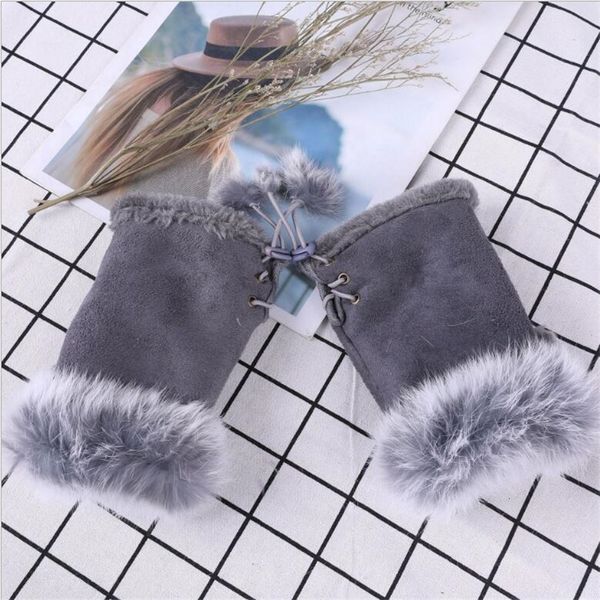 

hand warm girl leather rabbit winter fingerless woman gloves fur 24pcs c402