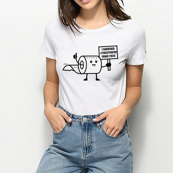 

новая футболка женская поп смешная графическая туалетная бумага kawaii модная футболка harajuku я пережил отличную туалетную бумагу 2020 фут, White