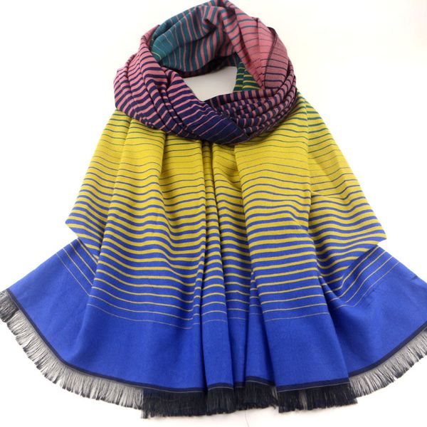 

korean tide excessive gradient color striped scarf cashmere imitation versatile shawl for autumn and winter, Blue;gray