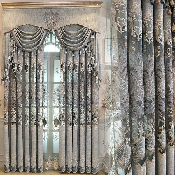 

curtain & drapes european luxury gray curtains for living dining room bedroom fabric chenille embroidery valance custom1