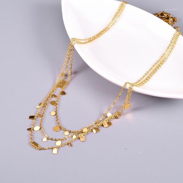 

vintage multi-layer tassel geometry metal pendant necklace for women girl titanium steel punk cool choker chain necklace jewelry1, Golden;silver