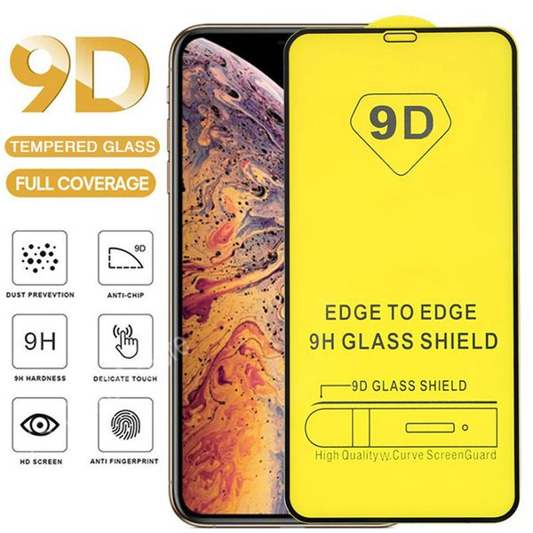 9D 9H Vollständige Abdeckung Kleber Screen Protector Gehärtetes Glas film Für iPhone 15 14 13 12 MINI PRO 11 XR XS MAX 8 7 Plus Samsung htc Android telefon