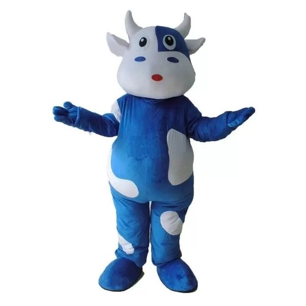 Hochwertige blaue Kuh-Maskottchen-Kostüme für Halloween, ausgefallenes Partykleid, Cartoon-Figur, Karneval, Weihnachten, Ostern, Werbung, Geburtstagsparty-Kostüm-Outfit