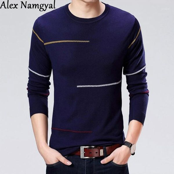 

alexnamgyal men's sweater 2017 autumn winter mens brand slim fit knitted sweater men's casual o-neck wool pullover hjk191, White;black