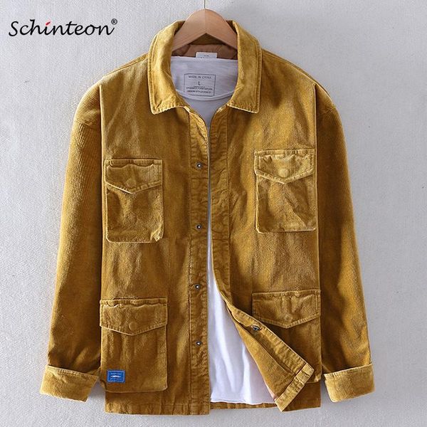 

schinteon men corduary jacket four front pockets autumn winter outwear casual turn-down collar coat new, Black;brown