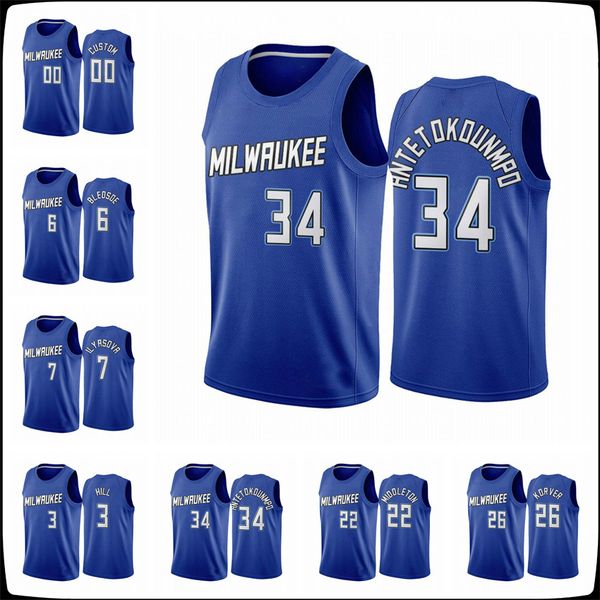 

milwaukee bucks men giannis antetokounmpo eric bledsoe george hill navy city nba new uniform 2020-21 custom basketball jersey, Black